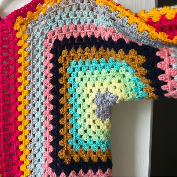 Freda Mohr Hand Made One-Of-A-Kind Colorful Crochet Cardigan - Picture 3 of 3